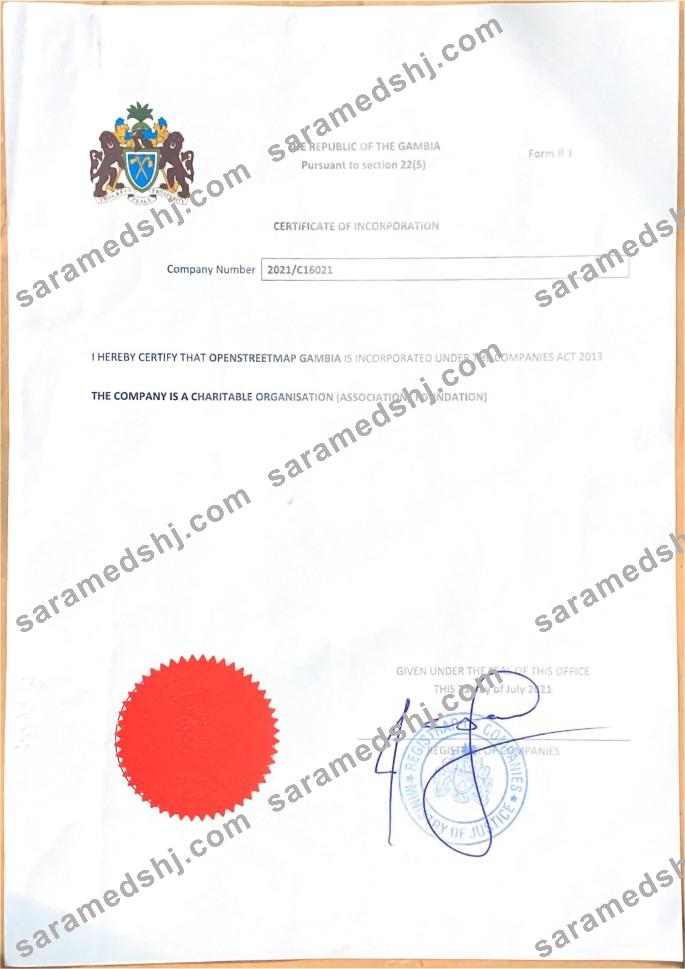 Gambia Certificate of Incorporation